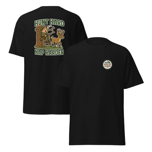 Hunter Humor Hunt Hard Nap Harder T-Shirt